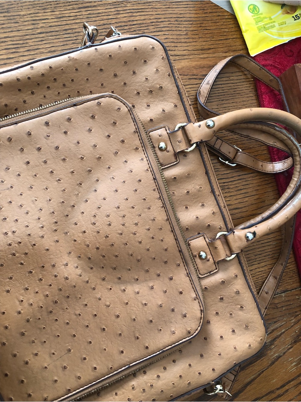 Aldo Tan Ostrich-Embossed Satchel Bag